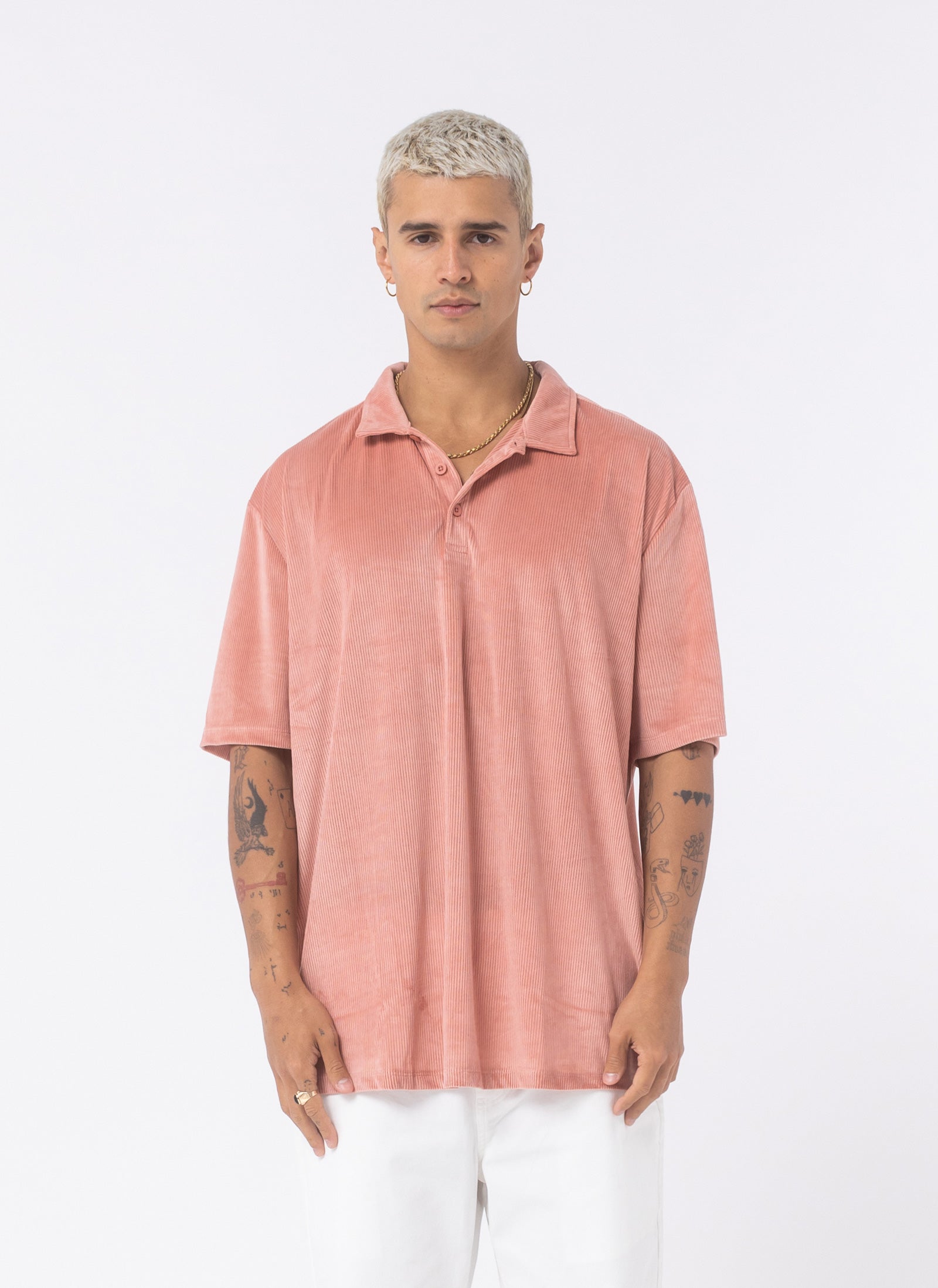 Velour Cord Polo Pink – Barney Cools